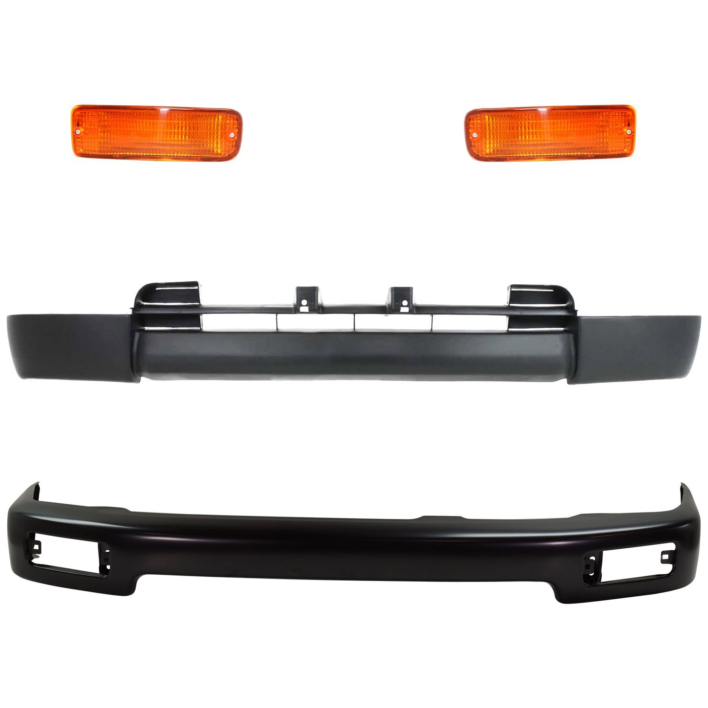 4-Piece Kit, Front Bumper, Sport Utility, Painted Black, Includes (1) Bumper, (2) Turn Signal Light, and (1) Valance