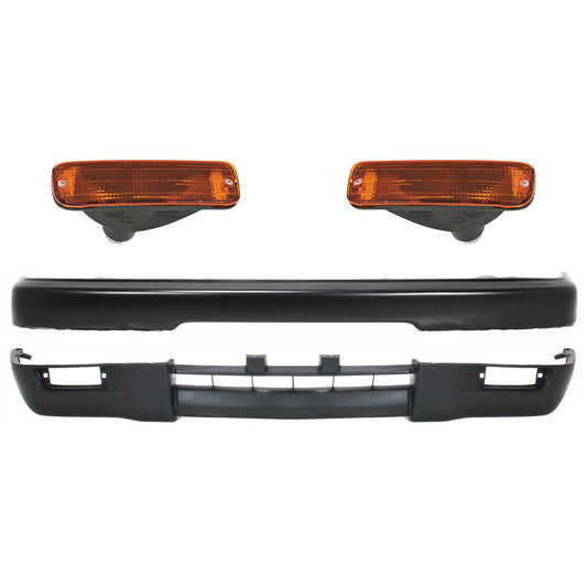4-Piece Kit, Front Bumper, Painted Black, Includes (1) Bumper, (2) Turn Signal Light, and (1) Valance