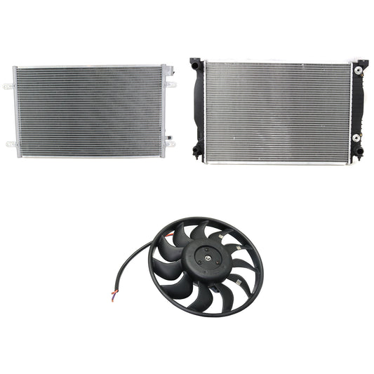 3-Piece Kit A/C Condenser, 3.2L, 6Cyl, Includes (1) A/C Condenser, (1) Cooling Fan Assembly and (1) Radiator