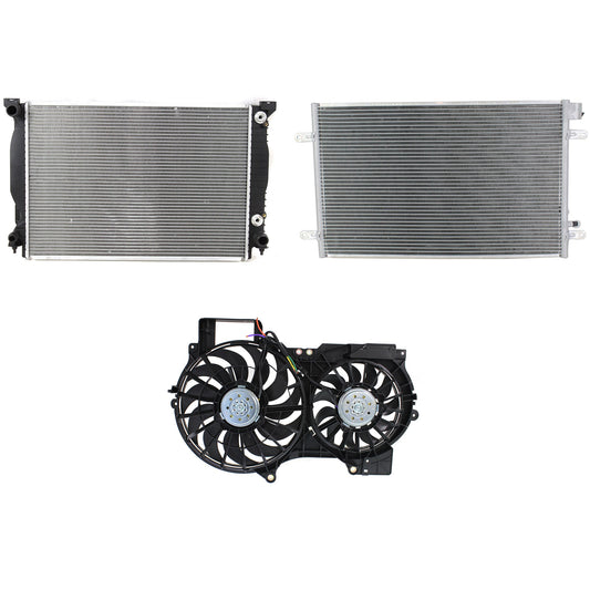 3-Piece Kit A/C Condenser, 3.2L, 6Cyl, Includes (1) A/C Condenser, (1) Cooling Fan Assembly and (1) Radiator