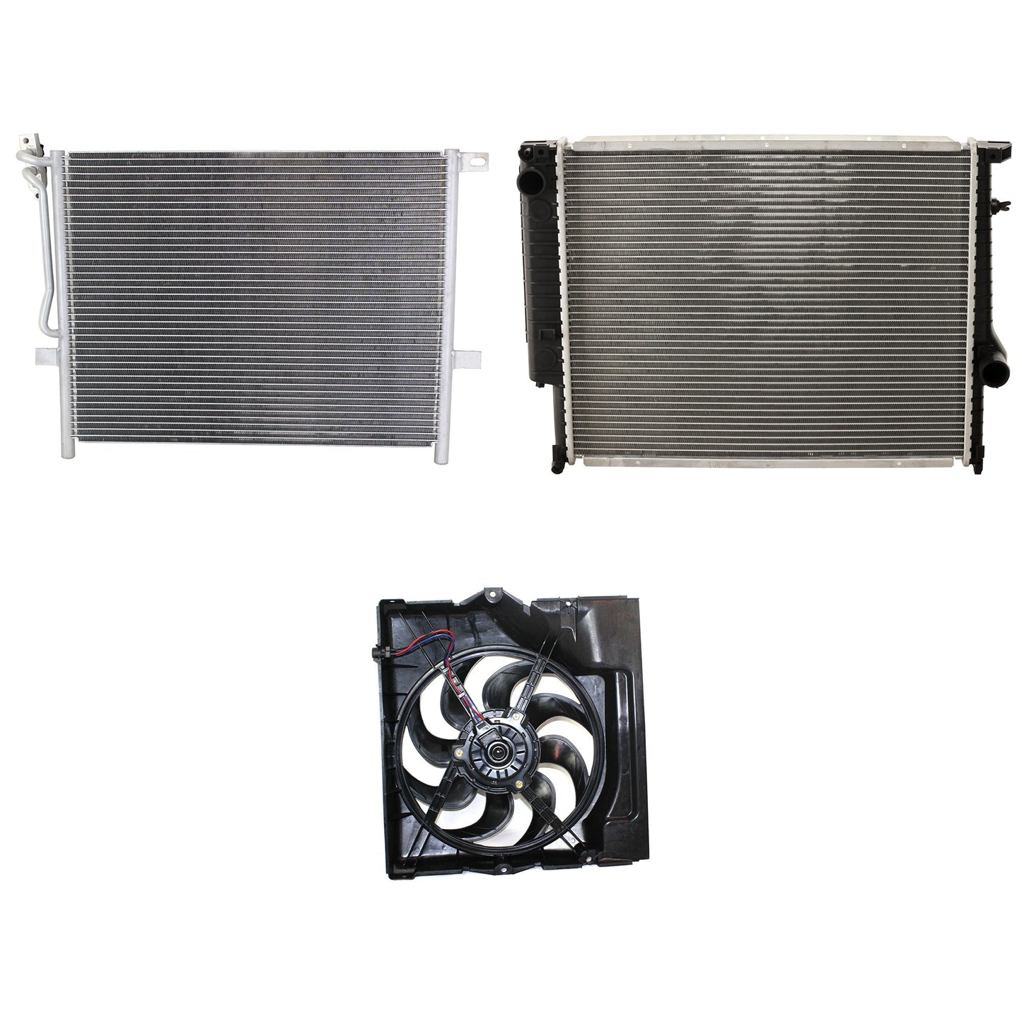 3-Piece Kit A/C Condenser, 2.5L, 6Cyl, Includes (1) A/C Condenser, (1) Cooling Fan Assembly and (1) Radiator