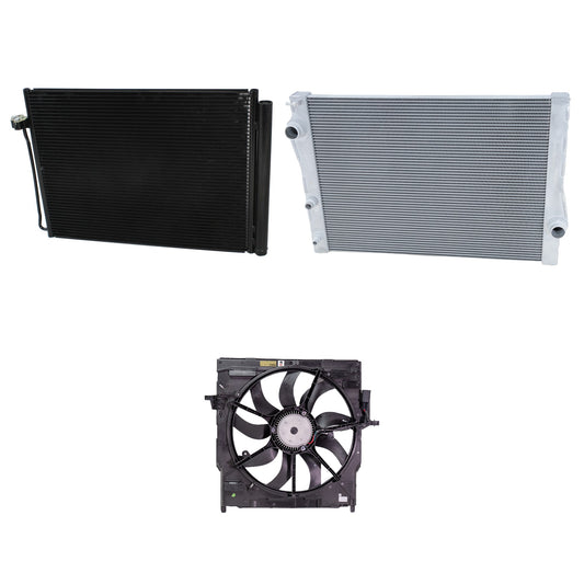 3-Piece Kit A/C Condenser, 3.0L, 6Cyl, Includes (1) A/C Condenser, (1) Cooling Fan Assembly and (1) Radiator