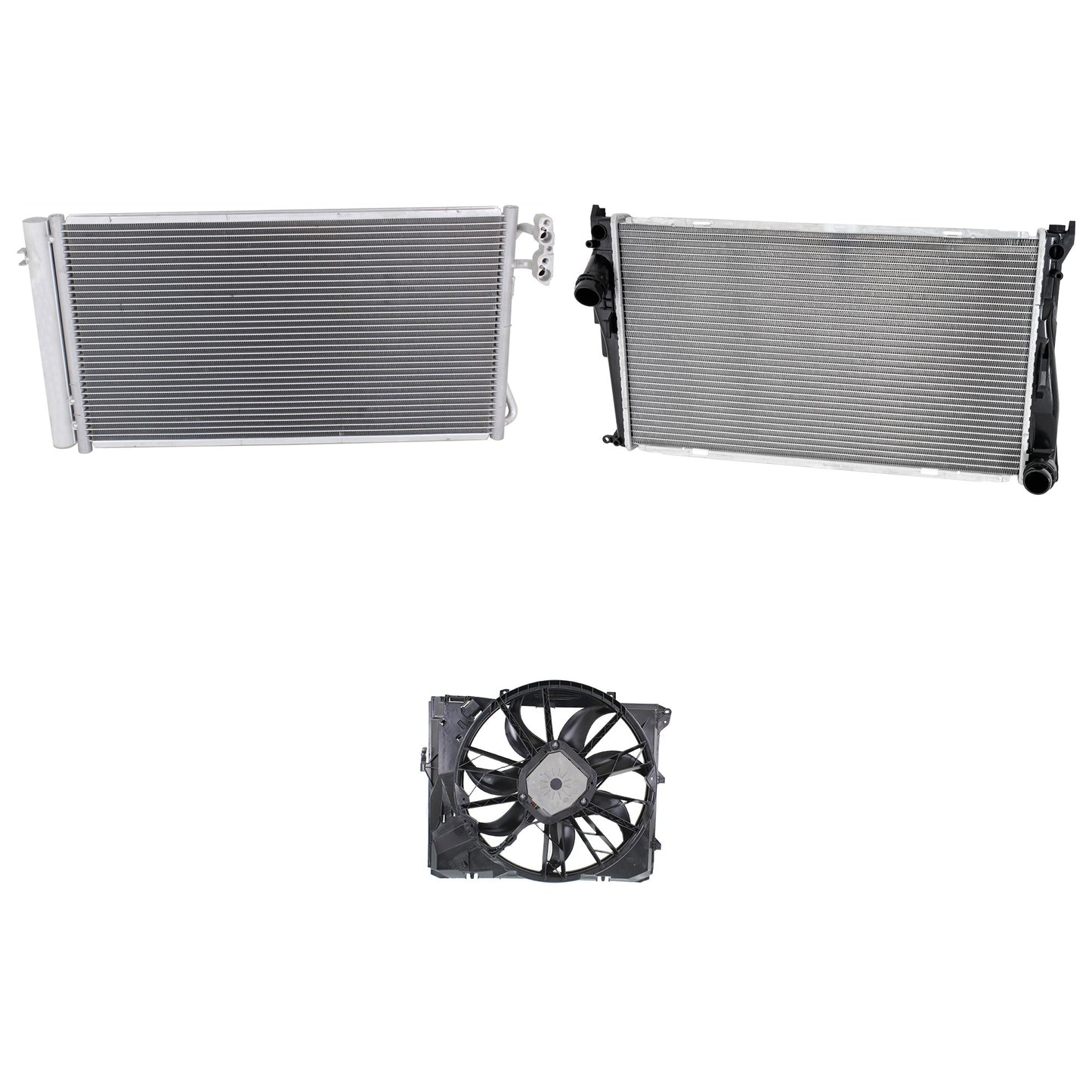 3-Piece Kit A/C Condenser, 3.0L, 6Cyl, Includes (1) A/C Condenser, (1) Cooling Fan Assembly and (1) Radiator