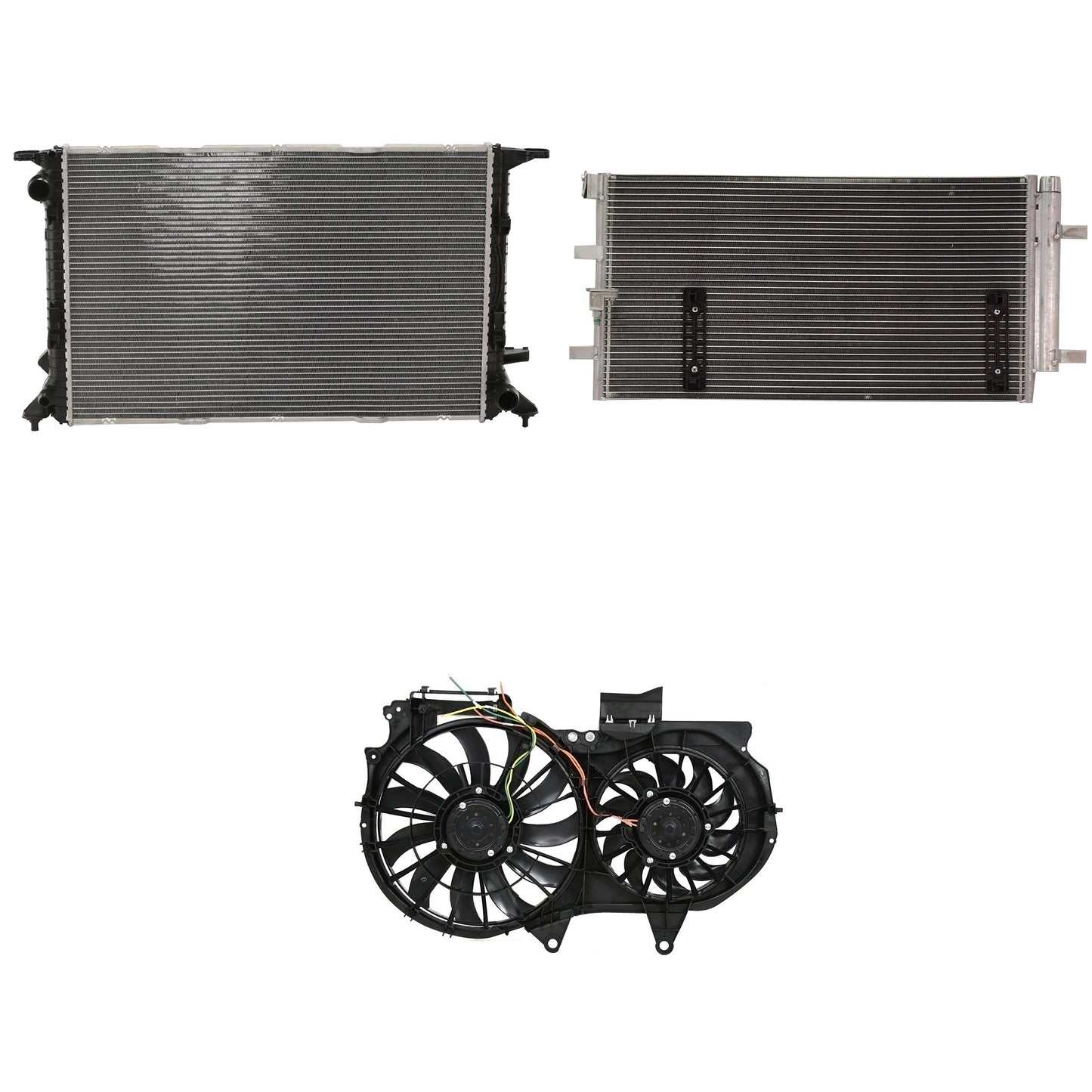 3-Piece Kit A/C Condenser, 3.2L, 6Cyl, Includes (1) A/C Condenser, (1) Cooling Fan Assembly and (1) Radiator