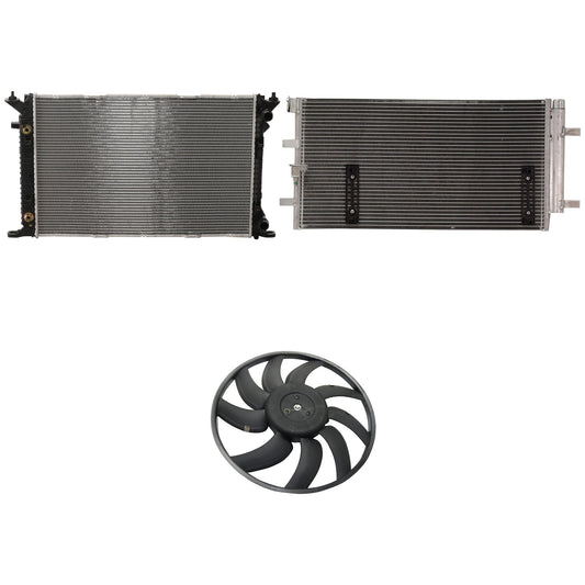 3-Piece Kit A/C Condenser, 2.0L, 4Cyl, Includes (1) A/C Condenser, (1) Cooling Fan Assembly and (1) Radiator