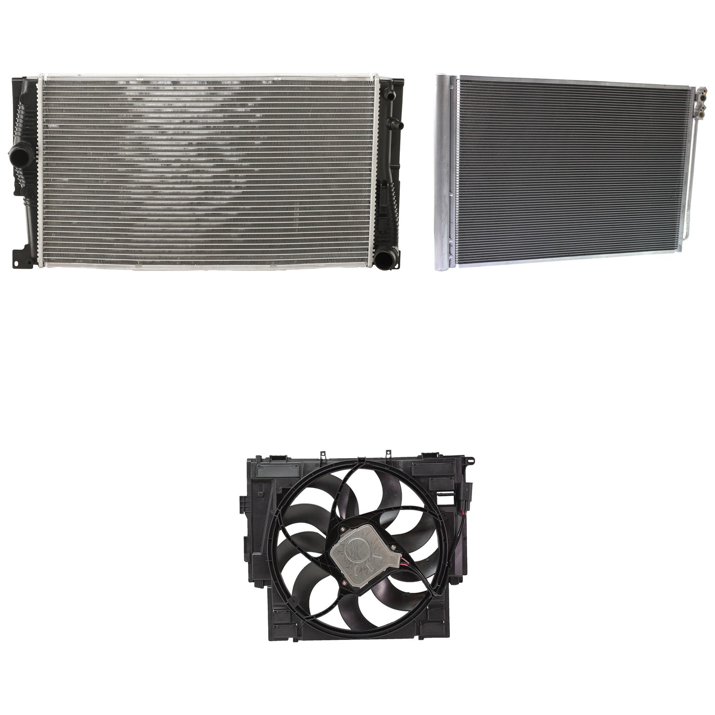 3-Piece Kit A/C Condenser, 2.0L, 4Cyl, Includes (1) A/C Condenser, (1) Cooling Fan Assembly and (1) Radiator