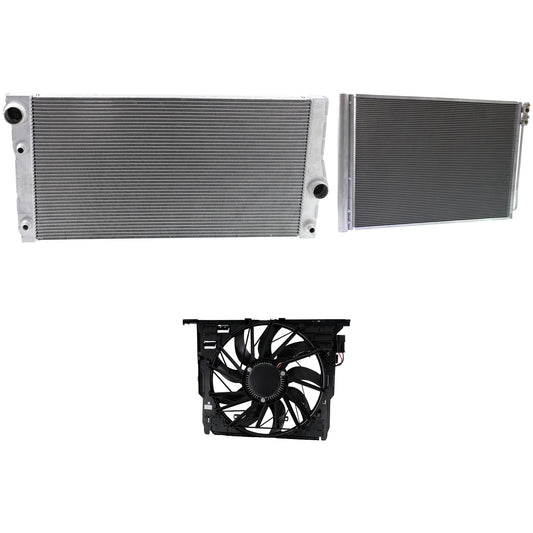 3-Piece Kit A/C Condenser, 3.0L, 6Cyl, Includes (1) A/C Condenser, (1) Cooling Fan Assembly and (1) Radiator