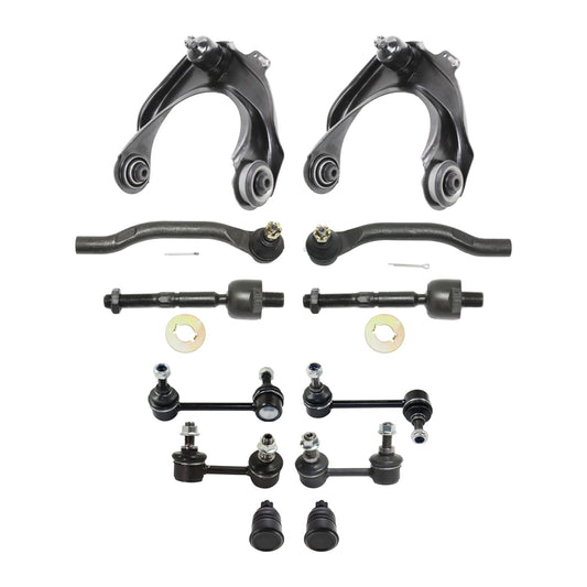 12-Piece Kit Front, Driver and Passenger Side, Upper Control Arms, Includes (2) Ball Joint, (2) Control Arm, (4) Sway Bar Link, and (4) Tie Rod End