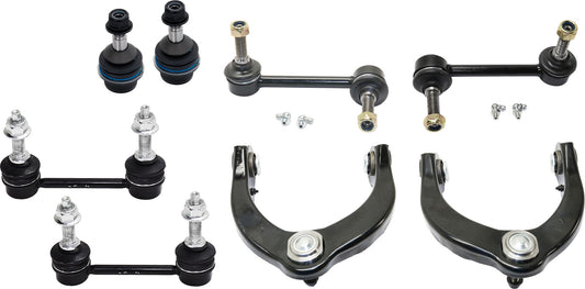 8-Piece Kit Front, Driver and Passenger Side, Upper Control Arms, Includes (2) Ball Joint, (2) Control Arm, and (4) Sway Bar Link