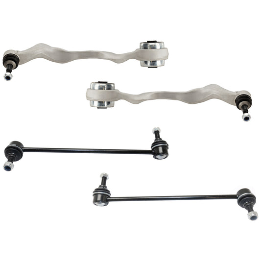 4-Piece Kit Front, Driver and Passenger Side, Lower, Frontward Control Arms, Includes (2) Control Arm and (2) Sway Bar Link
