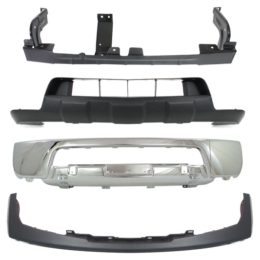 4-Piece Kit, Front, Lower Bumper, For Models Without Off Road Package, Chrome, Includes (1) Bumper, (1) Bumper Retainer, (1) Bumper Trim, and (1) Valance