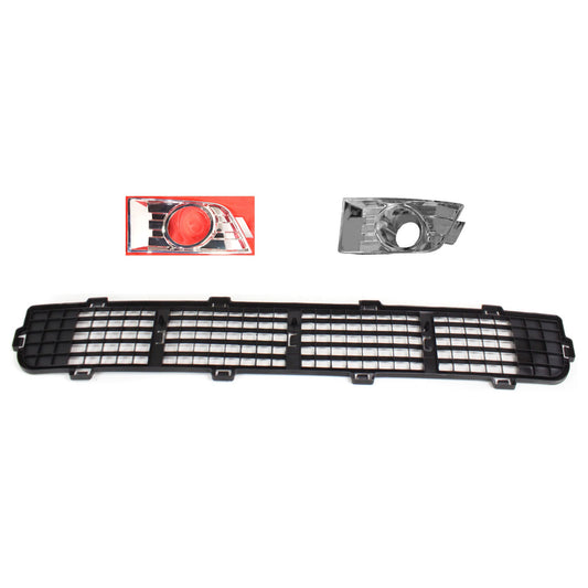 3-Piece Kit Front, Driver and Passenger Side Fog Light Trim, Chrome, includes (1) Bumper Grille and (2) Fog Light Trim