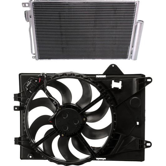 2-Piece Kit Radiator Fan 4 Cyl 1.8L, Manual or Automatic Transmission, Single fan, Includes (1) A/C Condenser and (1) Radiator Fan