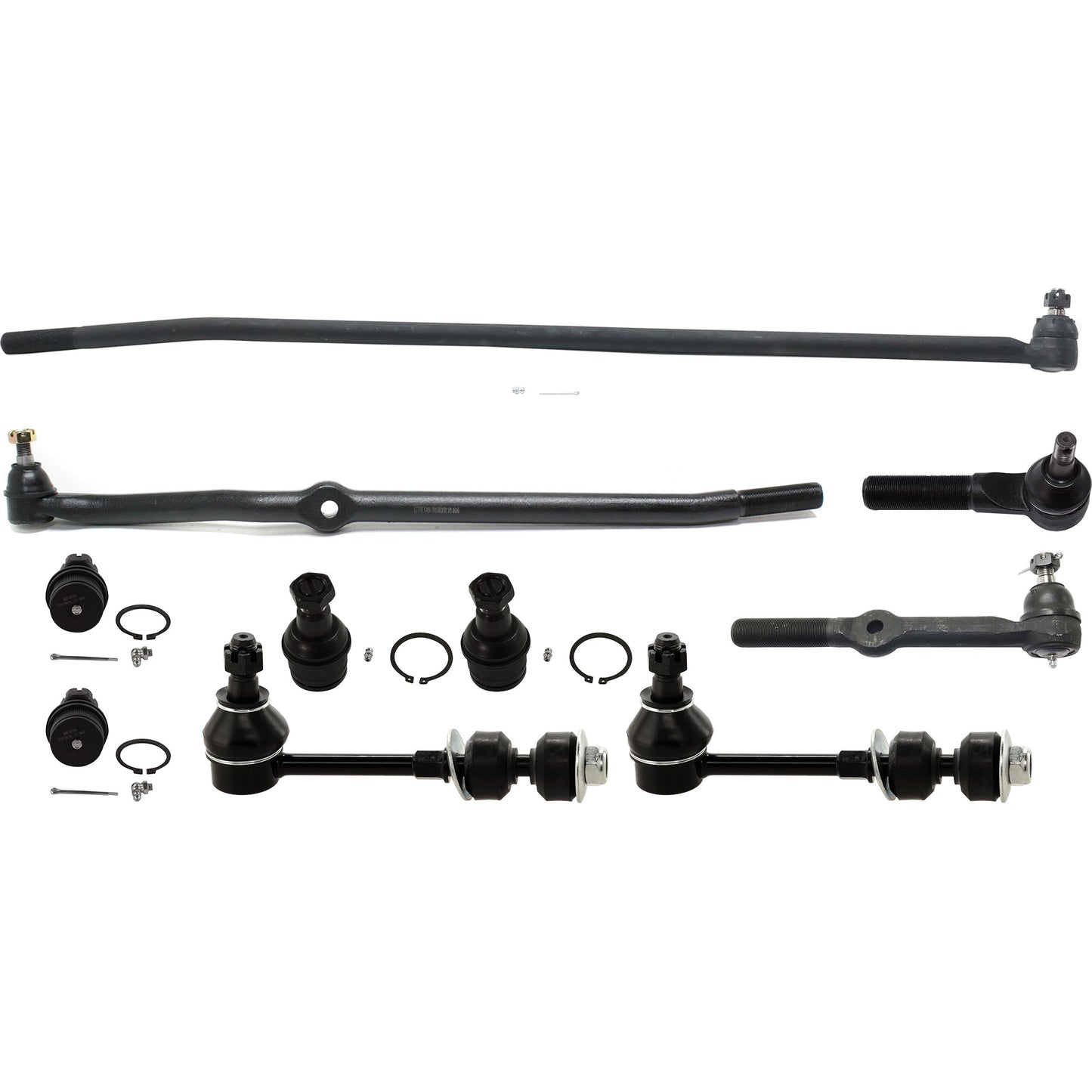 10-Piece Kit Tie Rod End, Includes (4) Tie Rod End, (4) Ball Joint and (2) Sway Bar Link