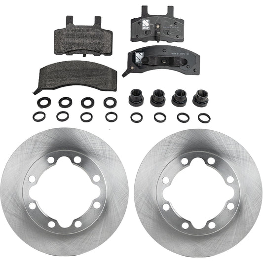 2-Wheel Set Front Brake Disc and Pad Kit, Plain Surface 8 Lugs 317.6 mm Semi-metallic Pro-Line Series, Includes (2) Brake Disc and (1) Brake Pad Set