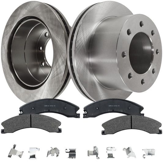 4-Wheel Set Front and Rear Brake Disc and Pad Kit, Plain Surface 8 Lugs 355.09 mm Semi-metallic Pro-Line Series, Includes (2) Brake Disc and (1) Brake Pad Set