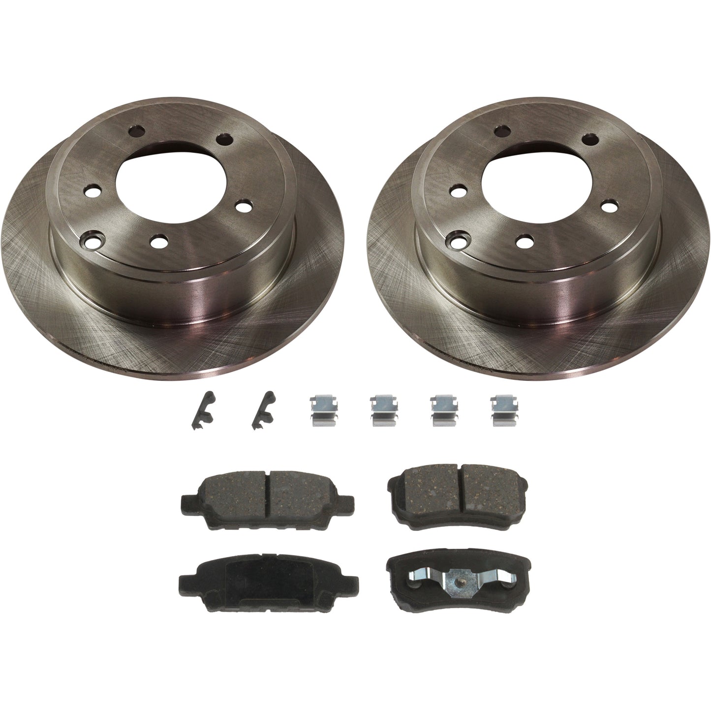2-Wheel Set Rear Brake Disc and Pad Kit, Plain Surface 5 Lugs 262.13 mm Ceramic Pro-Line Series, Includes (2) Brake Disc and (1) Brake Pad Set