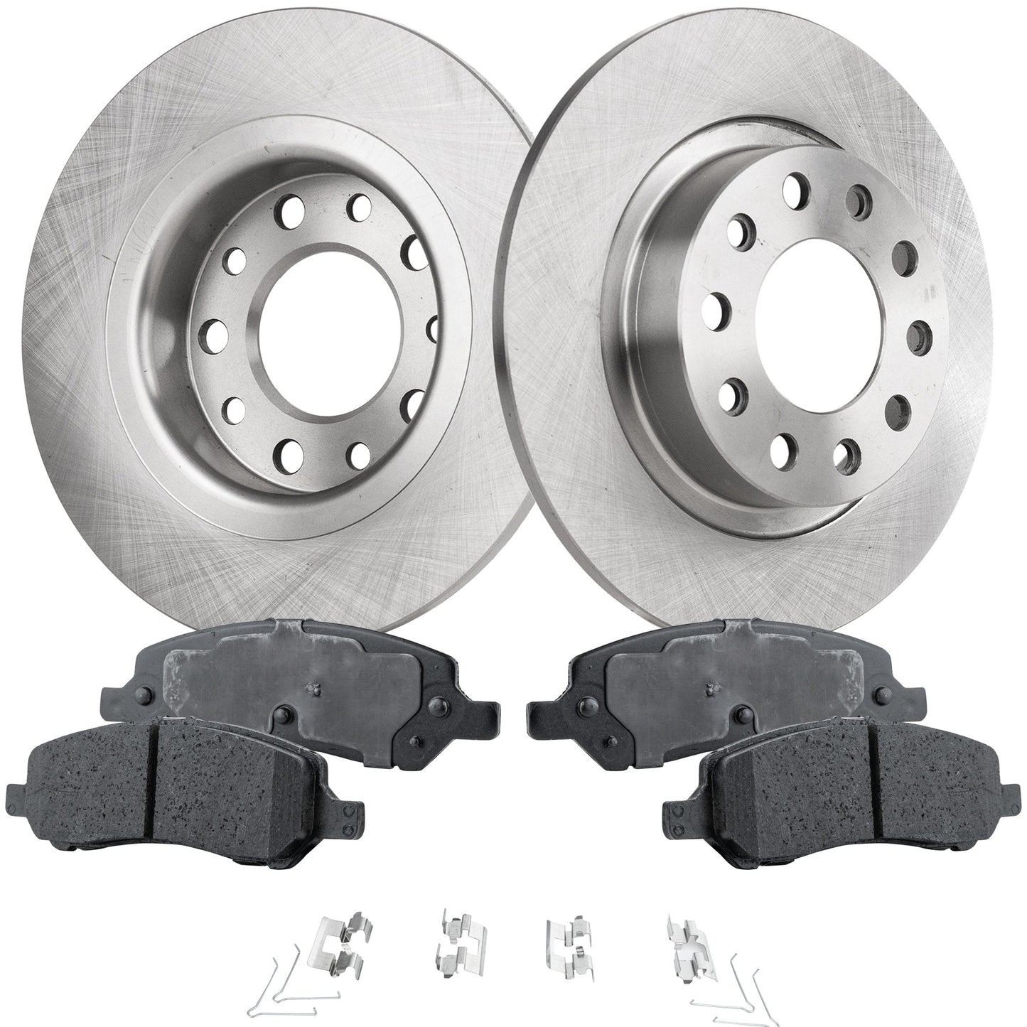 2-Wheel Set Rear Brake Disc and Pad Kit, Plain Surface 5 Lugs 263.91 mm Ceramic Pro-Line Series, Includes (2) Brake Disc and (1) Brake Pad Set