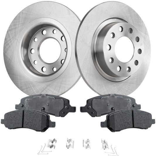2-Wheel Set Rear Brake Disc and Pad Kit, Plain Surface 5 Lugs 263.91 mm Ceramic Pro-Line Series, Includes (2) Brake Disc and (1) Brake Pad Set