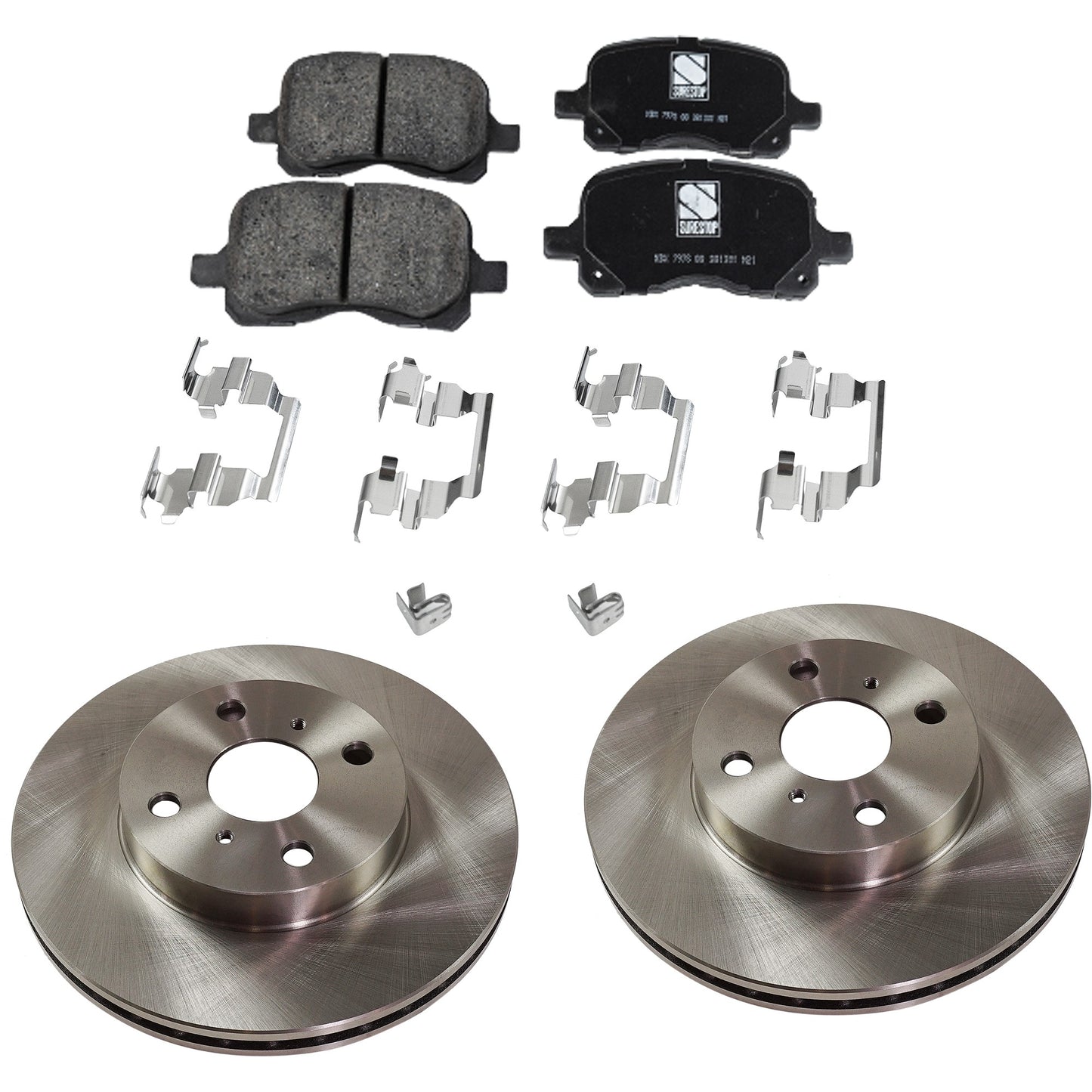 2-Wheel Set Front Brake Disc and Pad Kit, Plain Surface 4 Lugs 255.02 mm Ceramic Pro-Line Series, Includes (1) Brake Pad Set and (2) Brake Disc