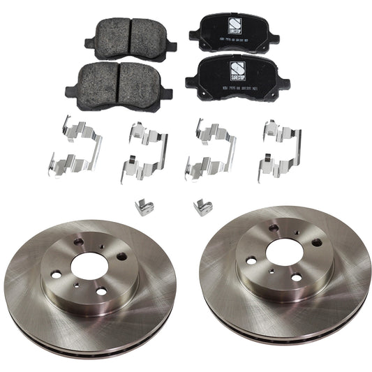 2-Wheel Set Front Brake Disc and Pad Kit, Plain Surface 4 Lugs 255.02 mm Ceramic Pro-Line Series, Includes (1) Brake Pad Set and (2) Brake Disc