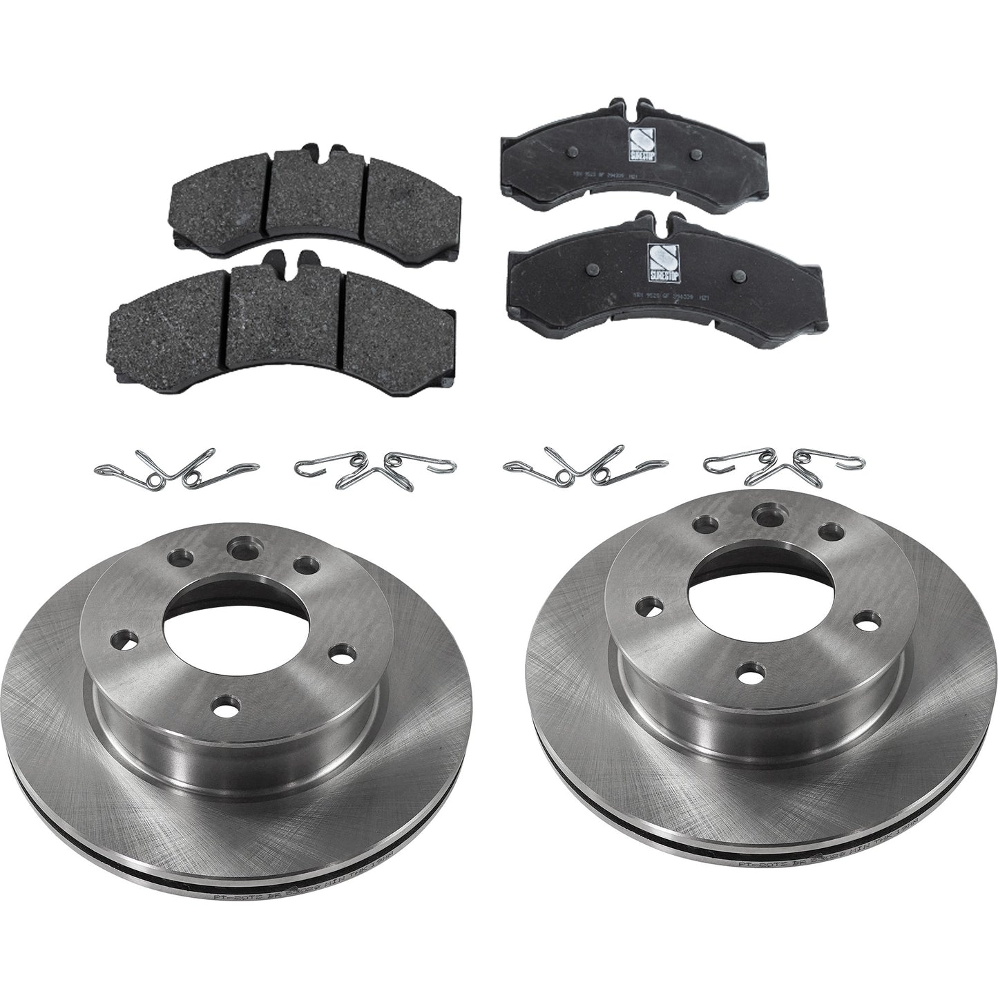 2-Wheel Set Front Brake Disc and Pad Kit, Plain Surface 5 Lugs 284.48 mm Organic Pro-Line Series, Includes (1) Brake Pad Set and (2) Brake Disc