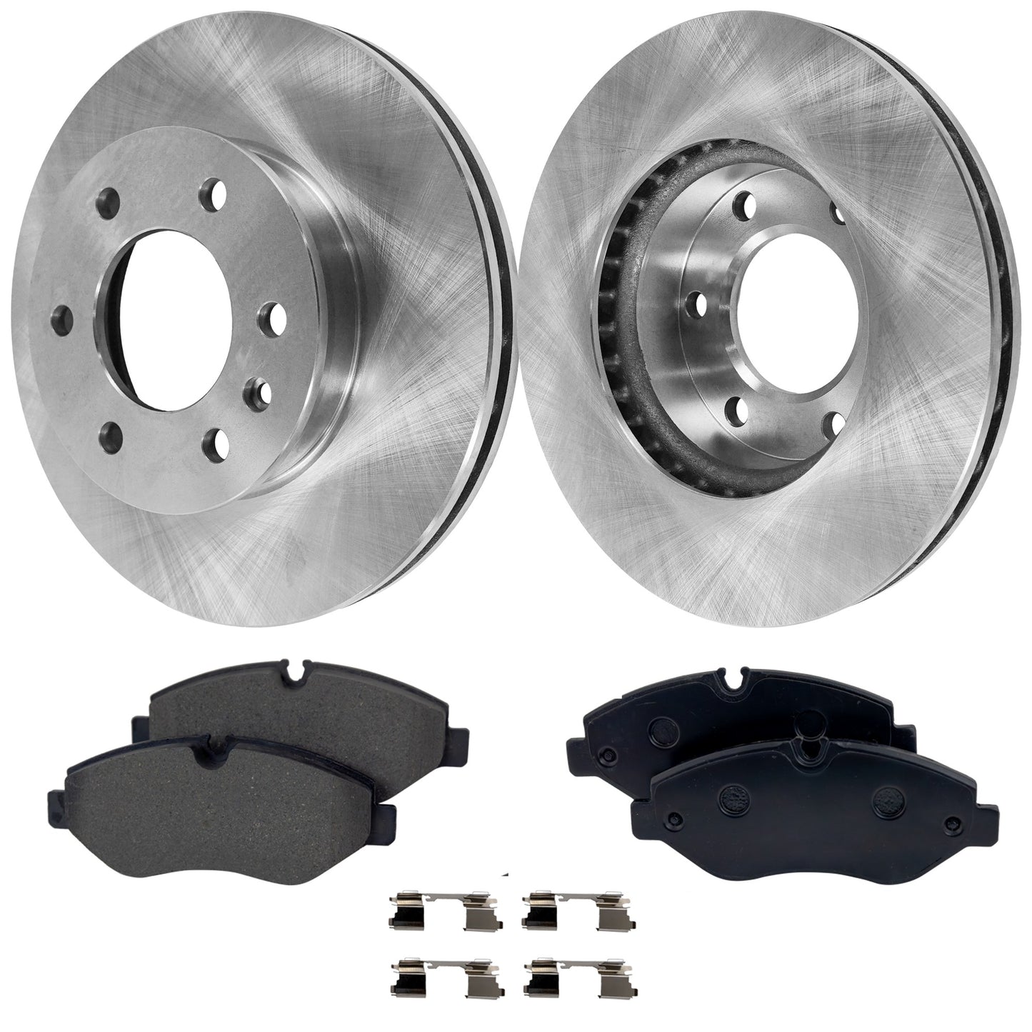 2-Wheel Set Front Brake Disc and Pad Kit, Plain Surface 6 Lugs 299.72 mm Organic Pro-Line Series, Includes (1) Brake Pad Set and (2) Brake Disc