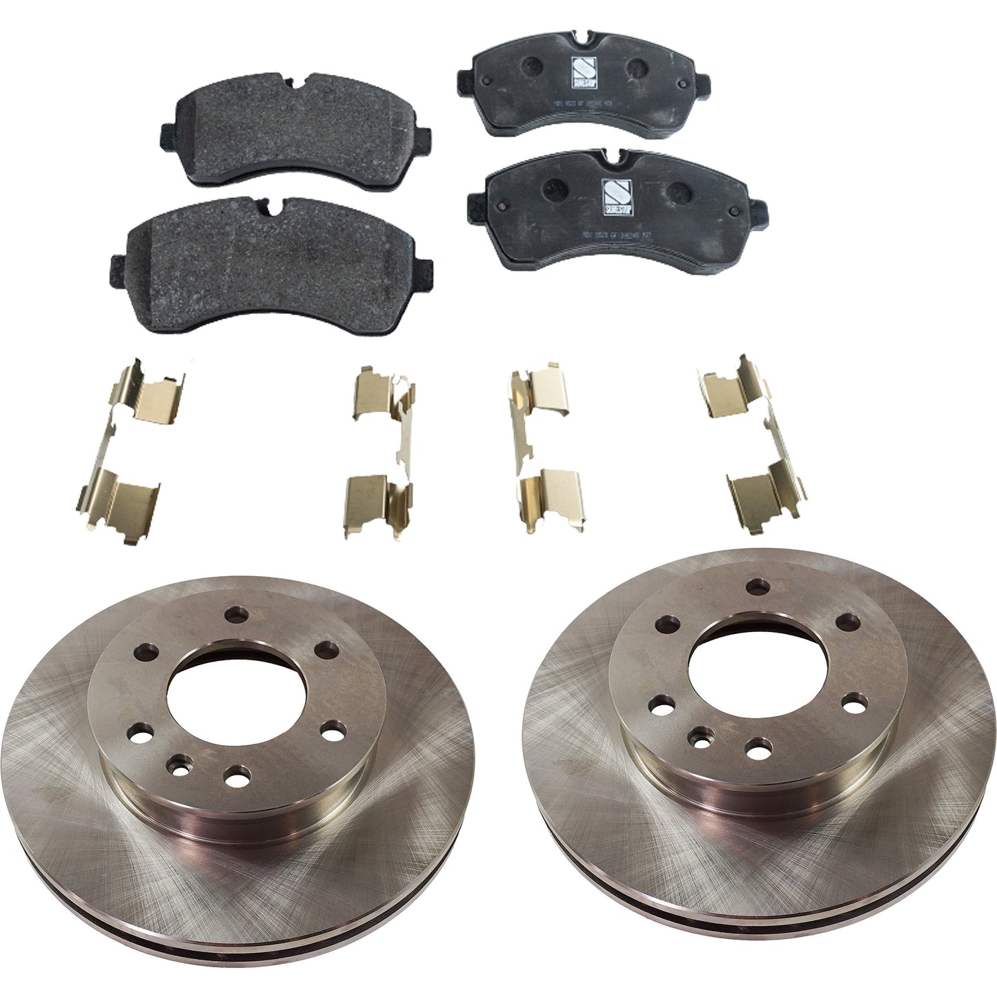 2-Wheel Set Front Brake Disc and Pad Kit, Plain Surface 6 Lugs 299.72 mm Organic Pro-Line Series, Includes (1) Brake Pad Set and (2) Brake Disc