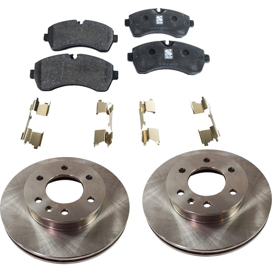 2-Wheel Set Front Brake Disc and Pad Kit, Plain Surface 6 Lugs 299.72 mm Organic Pro-Line Series, Includes (1) Brake Pad Set and (2) Brake Disc