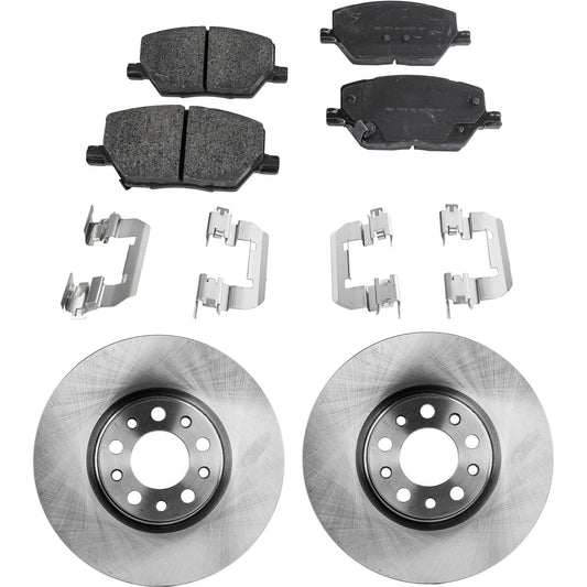 2-Wheel Set Front Brake Disc and Pad Kit, Plain Surface 5 Lugs 305 mm Ceramic Pro-Line Series, Includes (2) Brake Disc and (1) Brake Pad Set