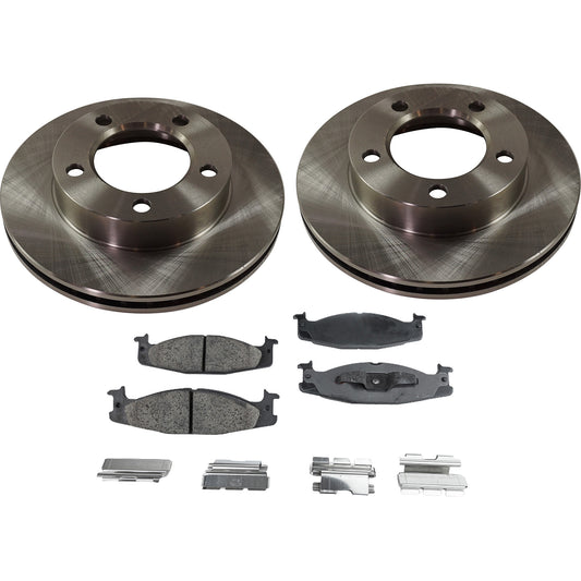 2-Wheel Set Front Brake Disc and Pad Kit, Plain Surface 5 Lugs 297.43 mm Semi-metallic Pro-Line Series, Includes (2) Brake Disc and (1) Brake Pad Set