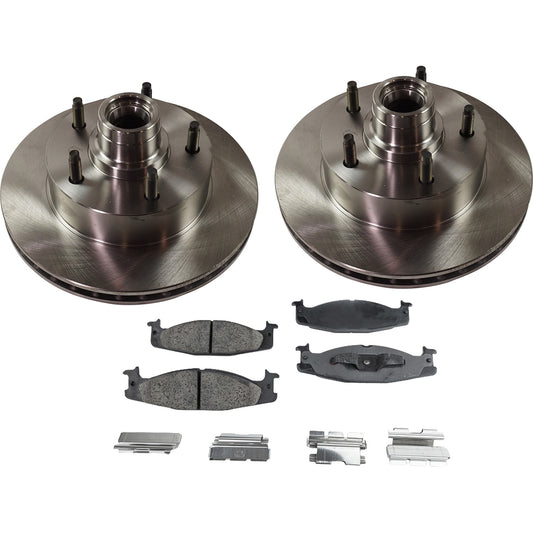 2-Wheel Set Front Brake Disc and Pad Kit, Plain Surface 5 Lugs 297.43 mm Semi-metallic Pro-Line Series, Includes (2) Brake Disc and (1) Brake Pad Set