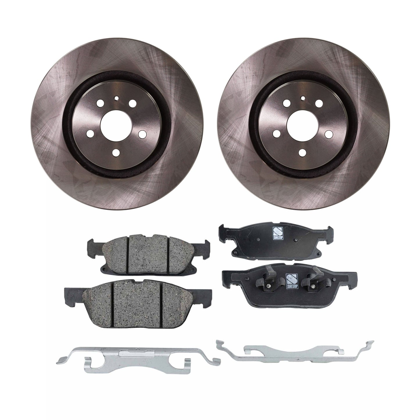 2-Wheel Set Front Brake Disc and Pad Kit, Plain Surface 5 Lugs 344.93 mm Ceramic Pro-Line Series, Includes (1) Brake Pad Set and (2) Brake Disc