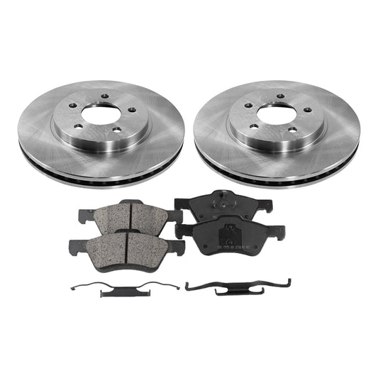 2-Wheel Set Front Brake Disc and Pad Kit, Plain Surface 5 Lugs 302.77 mm Ceramic Pro-Line Series, Includes (1) Brake Pad Set and (2) Brake Disc