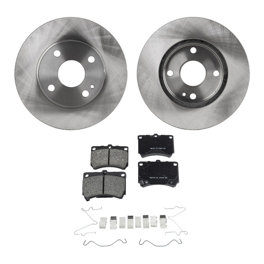 2-Wheel Set Front Brake Disc and Pad Kit, Plain Surface 4 Lugs 235 mm Ceramic Pro-Line Series, Includes (1) Brake Pad Set and (2) Brake Disc