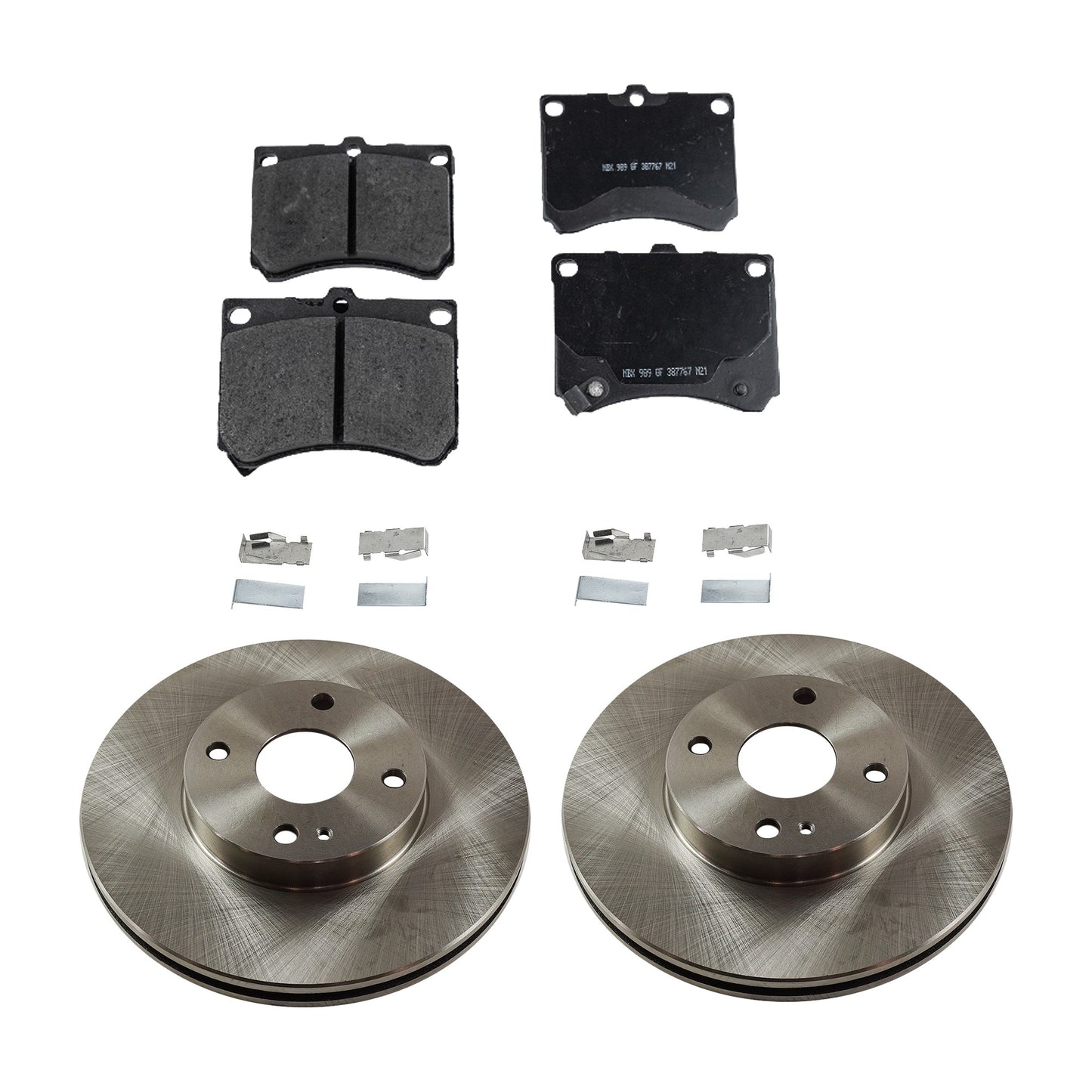 2-Wheel Set Front Brake Disc and Pad Kit, Plain Surface 4 Lugs 257.05 mm Semi-metallic Pro-Line Series, Includes (1) Brake Pad Set and (2) Brake Disc
