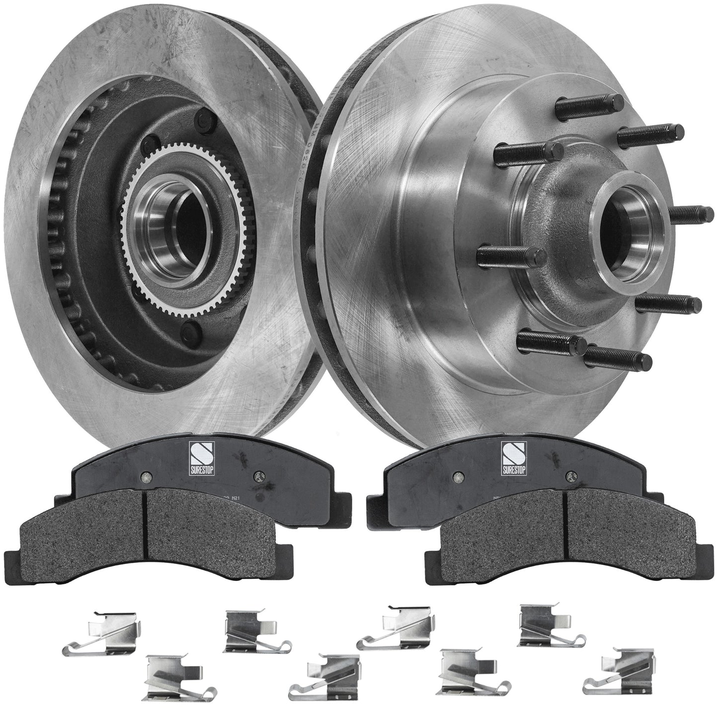 2-Wheel Set Front Brake Disc and Pad Kit, Plain Surface 8 Lugs 330.96 mm Semi-metallic RWD Pro-Line Series, Includes (1) Brake Pad Set and (2) Brake Disc
