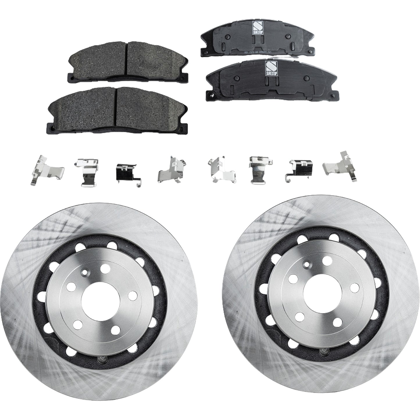2-Wheel Set Front Brake Disc and Pad Kit, Plain Surface 5 Lugs 352.04 mm Ceramic Pro-Line Series, Includes (2) Brake Disc and (1) Brake Pad Set