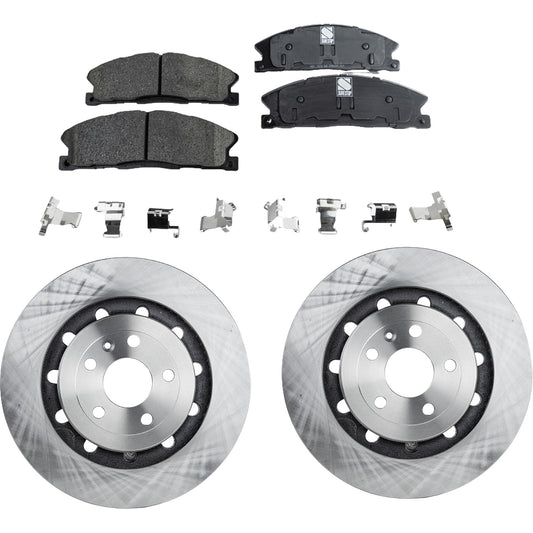 2-Wheel Set Front Brake Disc and Pad Kit, Plain Surface 5 Lugs 352.04 mm Ceramic Pro-Line Series, Includes (2) Brake Disc and (1) Brake Pad Set