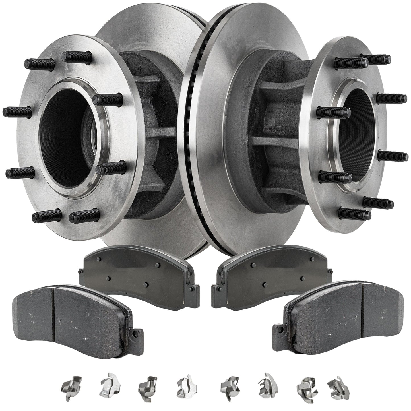 2-Wheel Set Front Brake Disc and Pad Kit, Plain Surface 8 Lugs 346.96 mm Semi-metallic RWD Pro-Line Series, Includes (2) Brake Disc and (1) Brake Pad Set