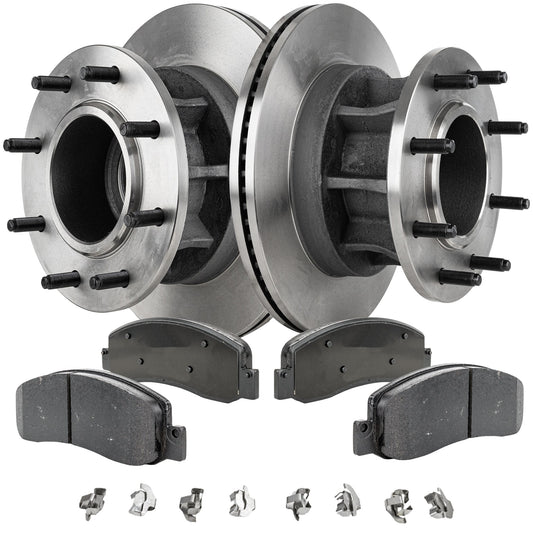 2-Wheel Set Front Brake Disc and Pad Kit, Plain Surface 8 Lugs 346.96 mm Semi-metallic RWD Pro-Line Series, Includes (2) Brake Disc and (1) Brake Pad Set