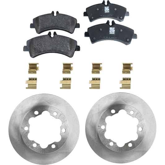2-Wheel Set Rear Brake Disc and Pad Kit, Plain Surface 6 Lugs 303.28 mm Organic Pro-Line Series, Includes (2) Brake Disc and (1) Brake Pad Set