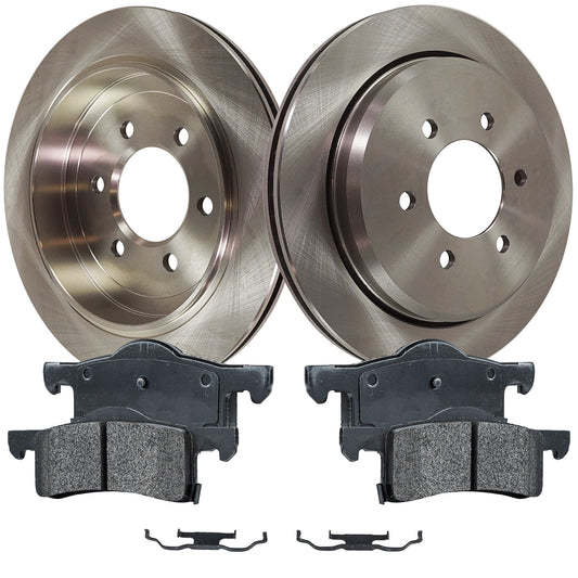 2-Wheel Set Rear Brake Disc and Pad Kit, Plain Surface 6 Lugs 341.88 mm Semi-metallic Pro-Line Series, Includes (1) Brake Pad Set and (2) Brake Disc