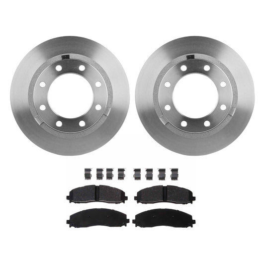 2-Wheel Set Rear Brake Disc and Pad Kit, Plain Surface 8 Lugs 362.97 mm Semi-metallic Pro-Line Series, Includes (2) Brake Disc and (1) Brake Pad Set
