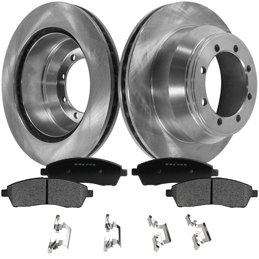 2-Wheel Set Rear Brake Disc and Pad Kit, Plain Surface 8 Lugs 325.88 mm Semi-metallic Pro-Line Series, Includes (1) Brake Pad Set and (2) Brake Disc