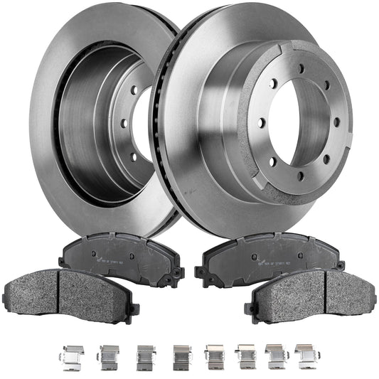 2-Wheel Set Rear Brake Disc and Pad Kit, Plain Surface 8 Lugs 363 mm Semi-metallic Pro-Line Series, Includes (2) Brake Disc and (1) Brake Pad Set