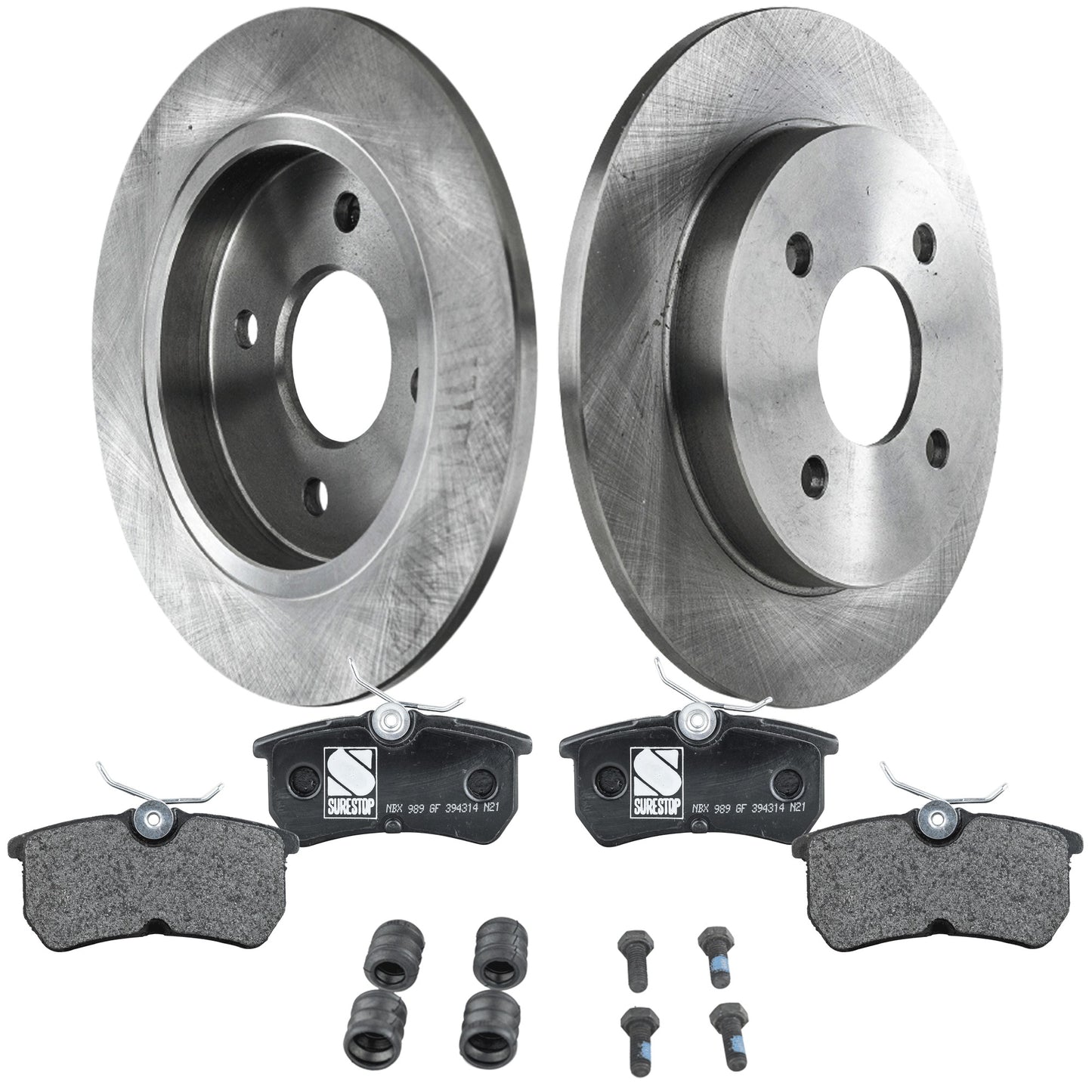2-Wheel Set Brake Disc and Pad Kit, Plain Surface 4 Lugs 252.98 mm Semi-metallic Pro-Line Series, Includes (2) Brake Disc and (1) Brake Pad Set