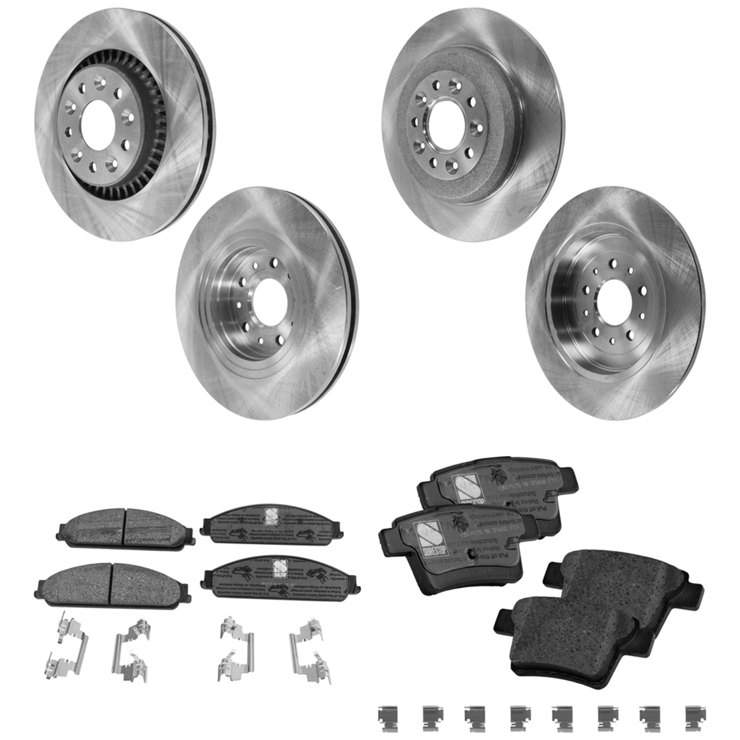 4-Wheel Set Front and Rear Brake Disc and Pad Kit, Plain Surface 5 Lugs Front-314.96 mm/Rear-329.95 mm Ceramic Pro-Line Series, Includes (4) Brake Disc and (2) Brake Pad Set