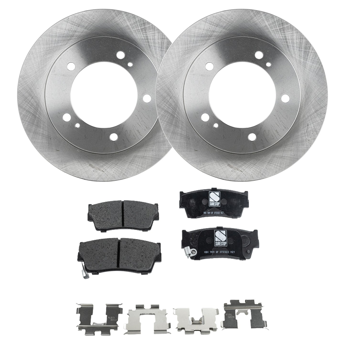 2-Wheel Set Front Brake Disc and Pad Kit, Plain Surface 5 Lugs 290.07 mm Semi-metallic Pro-Line Series, Includes (1) Brake Pad Set and (2) Brake Disc