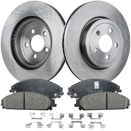 2-Wheel Set Front Brake Disc and Pad Kit, Plain Surface 5 Lugs 344.93 mm Ceramic Pro-Line Series, Includes (1) Brake Pad Set and (2) Brake Disc